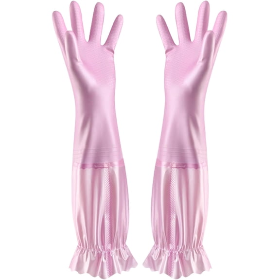 Household Kitchen Cleaning Gloves Waterproof Cotton Lined Dishwashing Non-Slip Long Cuff Gloves