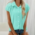 thumbnail image 4 of Duoif Womens Shirts Women's Elastic Cuffs Cotton Linen Button up Shirt for Daily Casual Commuting Womens Tops Mint Green XL, 4 of 7