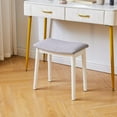 thumbnail image 2 of Saddle Cushion Vanity Stool Chair, Foot Rest Stool with Solid Wood Legs, Modern Vanity Bench Ottoman for Piano, Upholstered Seat for Bedroom, Entryway, White Legs&Light Gray, 2 of 9