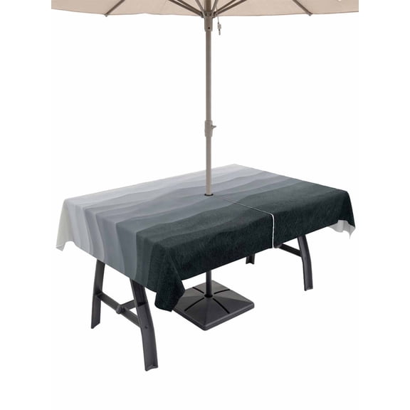 Outdoor Tablecloth with Umbrella Hole for Patio/Picnic/Party/Camping, Grey Coastal Wave Waterproof Table Cloth Rectangle Table Cover Washable, Summer Ocean Nautical Beach Ombre (60"x 102")