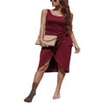 thumbnail image 3 of Femmes Été Casual Maxi Robe Couleur Unie Sans Manches Bandage Gilet Robe Slim Fit Robe Volant Plage Partie Sundress, 3 of 6