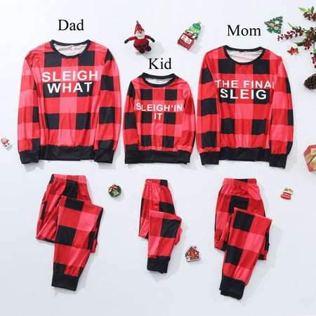 

Christmas Women Long Sleeve Plaid Print Tops Pants Family Clothes Pajamas