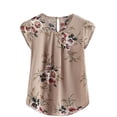 thumbnail image 1 of Jumpingount Camiseta de mujer Camiseta plisada estampada Top Cuello Blusa de manga corta Prendas para la parte del cuerpo Caqui SG Jumpingount AP003086-24, 1 of 6