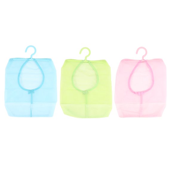OUNONA 3pcs Multifunctional Storage Mesh Bag Clothespin Bag Hanging Collection Pouch Closet Organizer with Hanger for Home Bathroom (Assorted Color)