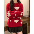 thumbnail image 5 of MOJOGO Cute Heart Print Sweater for Women Basic Crewneck Long Sleeve Pullover Tops Sweet Outfits for Valentine's Day Red Free Size, 5 of 8