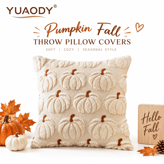 Clearance! Plush 3D Pumpkin Throw Pillows Covers - Fall/Halloween/Thanksgiving Decor, Cozy Textured Cushions for Couch/Bed