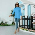 thumbnail image 5 of Mock Neck Tops for Women Basic 3/4 Sleeve Layering Shirts Dressy Casual Loose Lightweight Turtleneck Tops Cyan S, 5 of 7