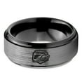 thumbnail image 2 of Tungsten Football Players Band Ring 8mm Men Women Comfort Fit Black Step Bevel Edge Brushed Gray Polished, 2 of 4