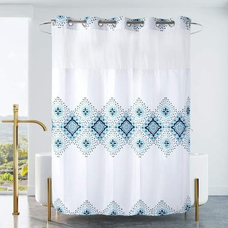 Long 71x79 Hotel Grade Fabric Hook Free, See Thru Fabric Shower Curtain
