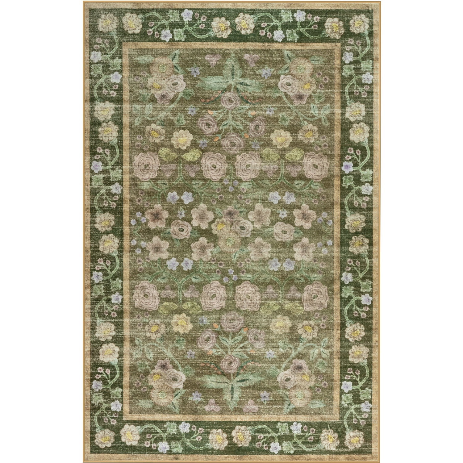 Wondo Washable Area Rug 6x9 - Traditional Floral Living Room Rug Stain Resistant Soft Bedroom Rug, For Under Table Living Room Indoor Rug, Coffee