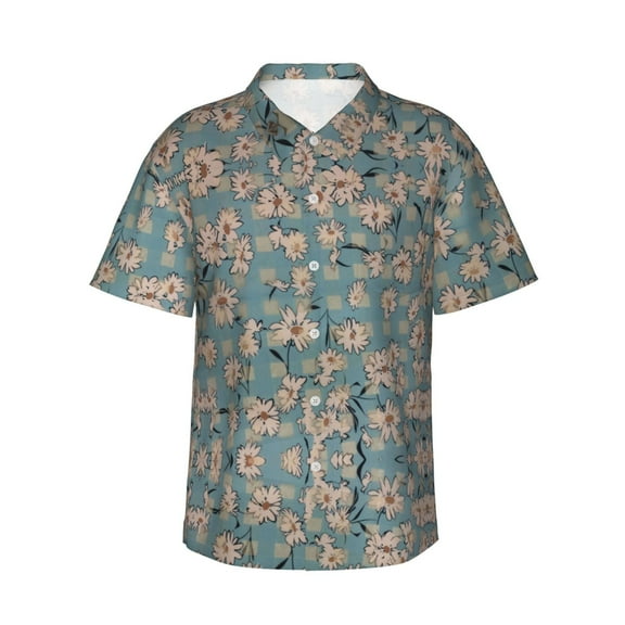 Flowers Edelweiss Hawaiian Shirts For Men, Summer Short-Sleeve Relaxed-Fit Button-Down Shirts Small