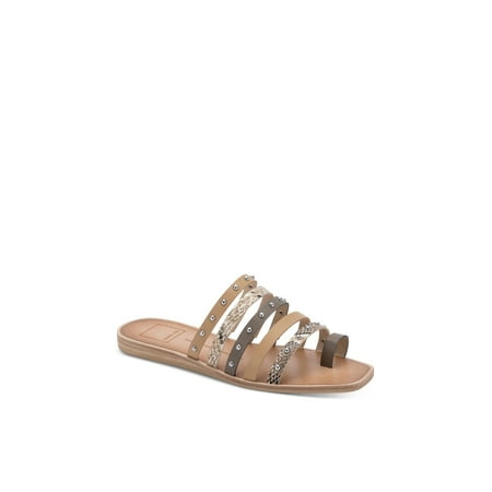 

DOLCE VITA Womens Beige Snake Toe-Loop Strappy Studded Kaylee Square Toe Wedge Slip On Slide Sandals 8.5 M