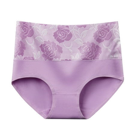 Sdeycui Women s Briefs Underwear Cotton High Waist Tummy Control Panties Rose Jacquard Ladies Panty Soft Comfy Underpants