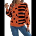 thumbnail image 3 of Suéter de Rayas con Hombros Caídos para Mujer, Suéter de Punto de Cuello Redondo Extragrande, Top Tipo Jersey. Color Naranja L, 3 of 10