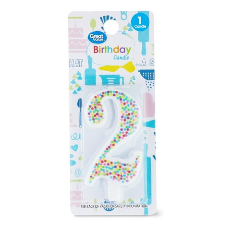 Great Value Birthday Party Candle, Multicolor, Number 2