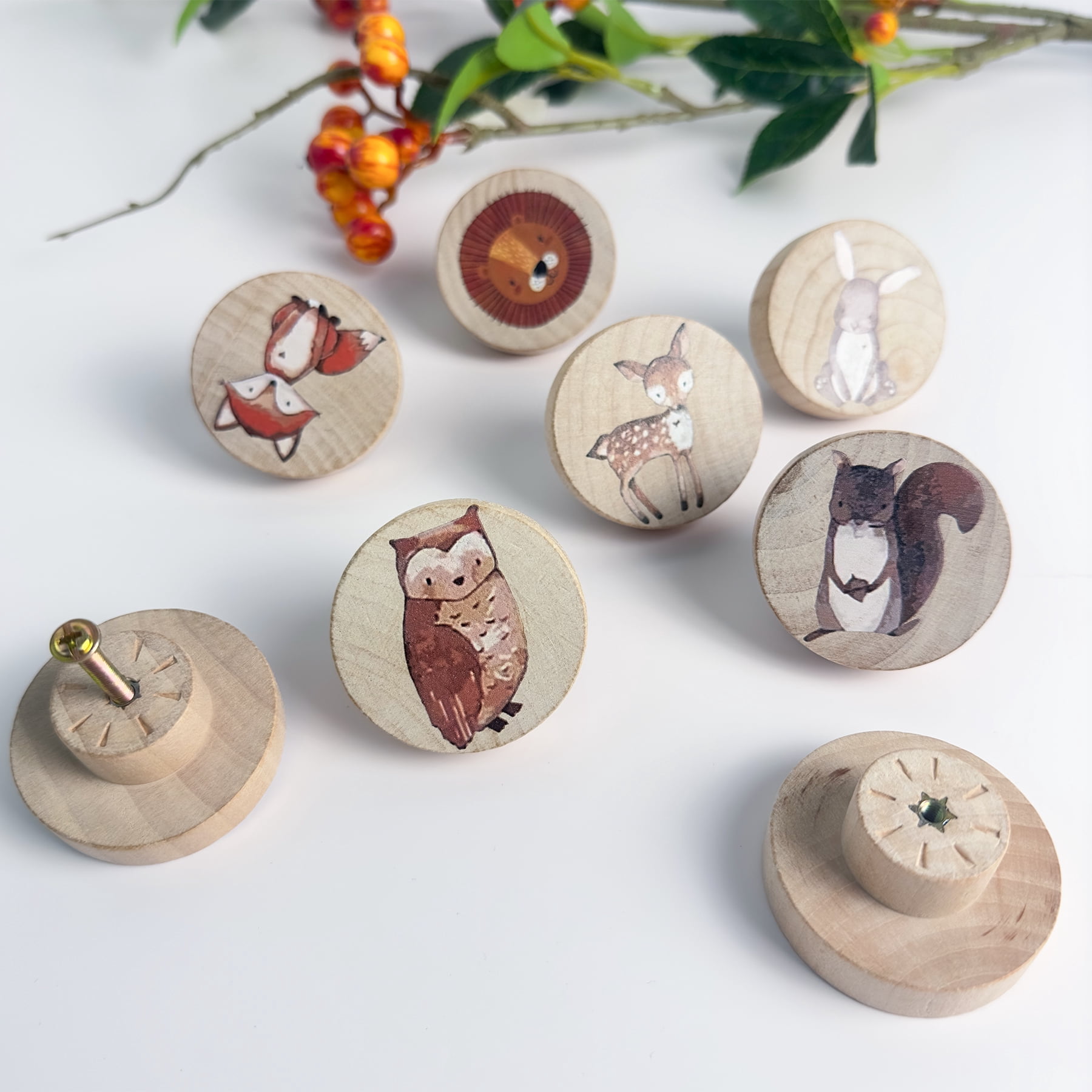 Jamjam Animal Wood Dresser Cabinet Drawer Knobs Round Unique Decorative Wooden Drawer Knobs for Kids Cabinets