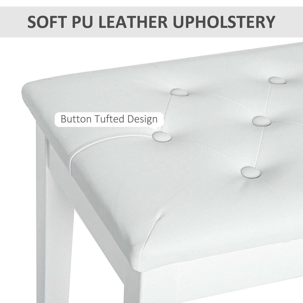 YYAo Piano Bench, Duet Piano Chair with Faux Leather Padded Cushion and Wooden Frame, Button Tufted Keyboard Bench, White