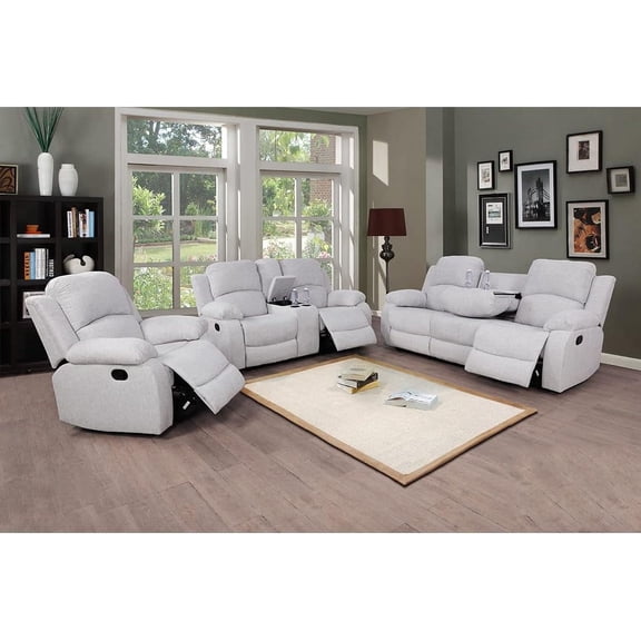 Living Room Furniture Set 3 Pieces Grey Microfiber Recliner Sofa Set Loveseat Chair Furniture Sofa Set for Living Room/Rv/House/Office/Theater Seating