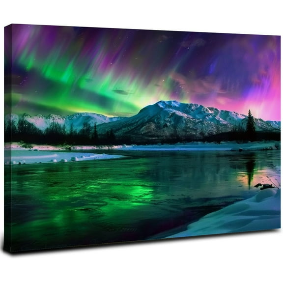 JRXY Wall Art Aurora scenery Painting on Canvas Stretched and Framed Canvas Paintings Ready to Hang for Home Decorations Wall Decor 20x16inch