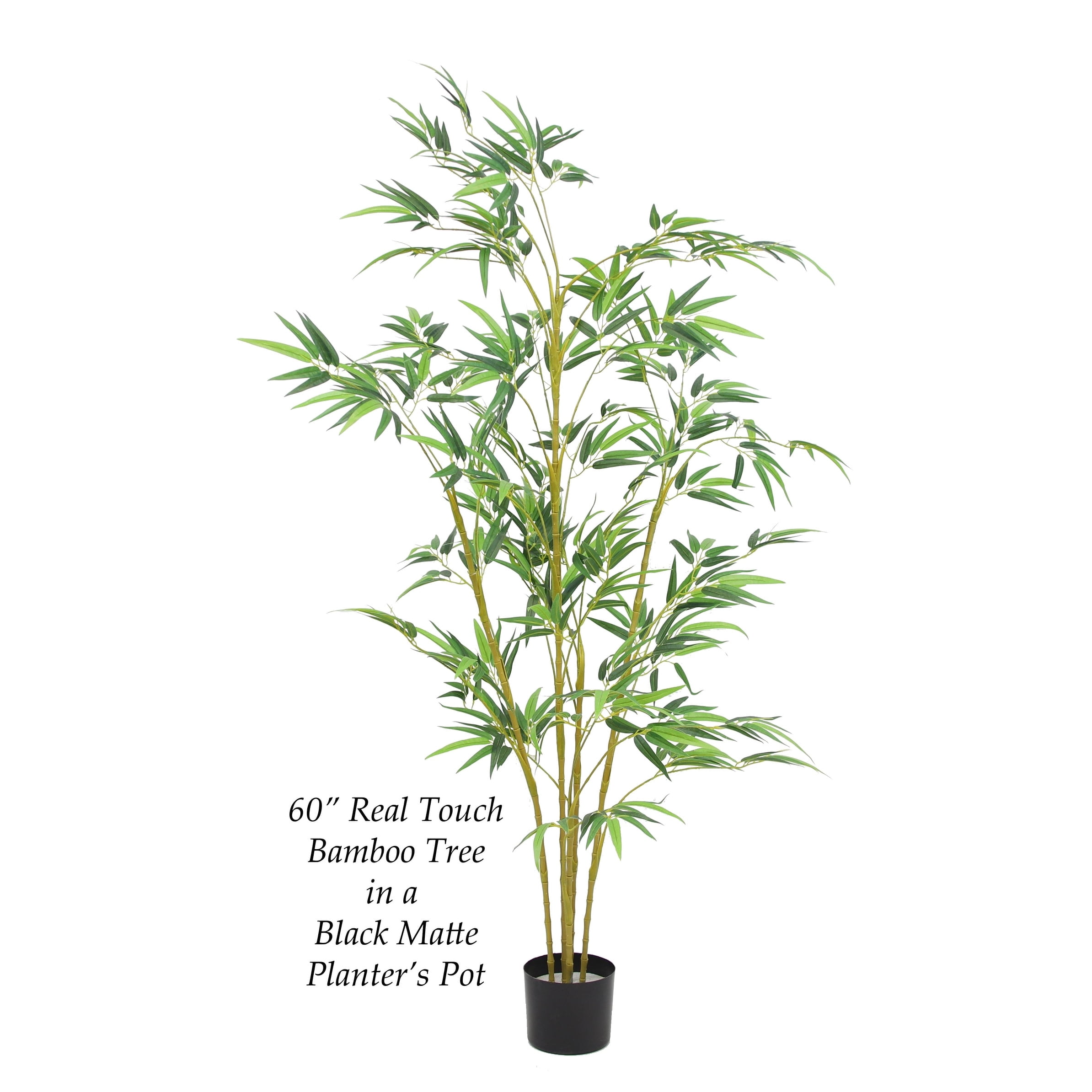 The Mod Greenhouse 60" Artificial Real Touch Bamboo Tree in Black Matte Planter's Pot 72