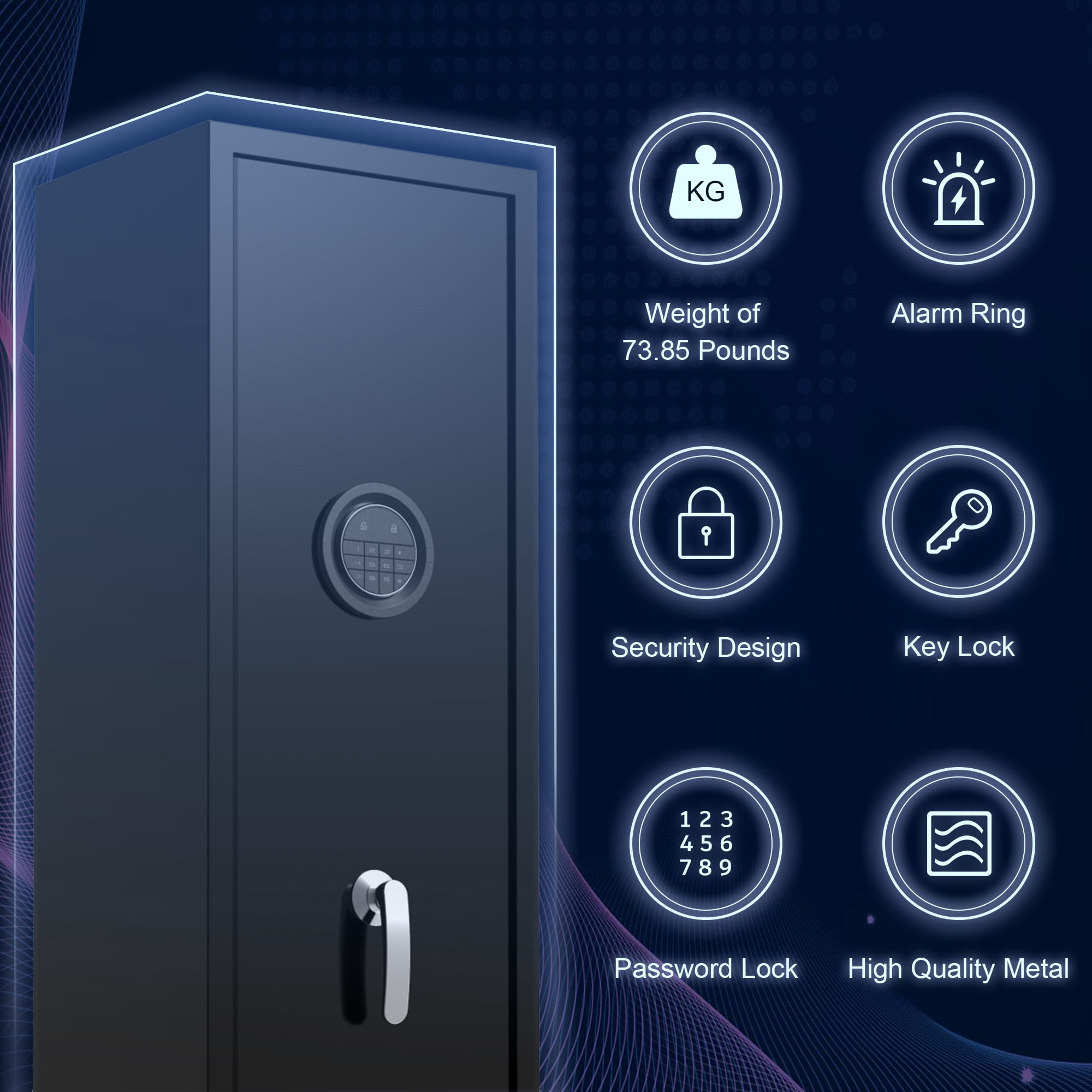 Foorsun 4-5 Gun Safes, Digital Lock Rifle Cabinet with Removable Shelf, Gun Cabinet for Pistols & Shotgun, Rifle Safe with Alarm System & Mute Mode, Long Gun Safe (Home, Office, Garage)
