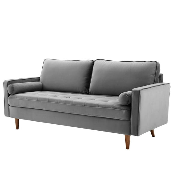 Contemporary Modern Urban Designer Living Room Lounge Club Lobby Sofa, Velvet Fabric, Grey Gray