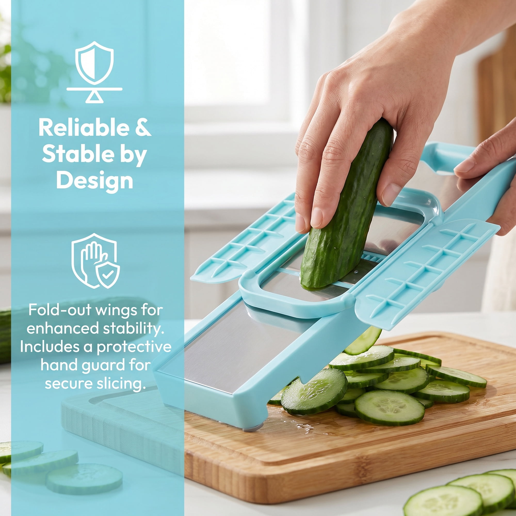 Unique Bargains Stainless Steel Mandoline Slicer with Safety Guard 3 in 1(A) 14.8"x3.9"