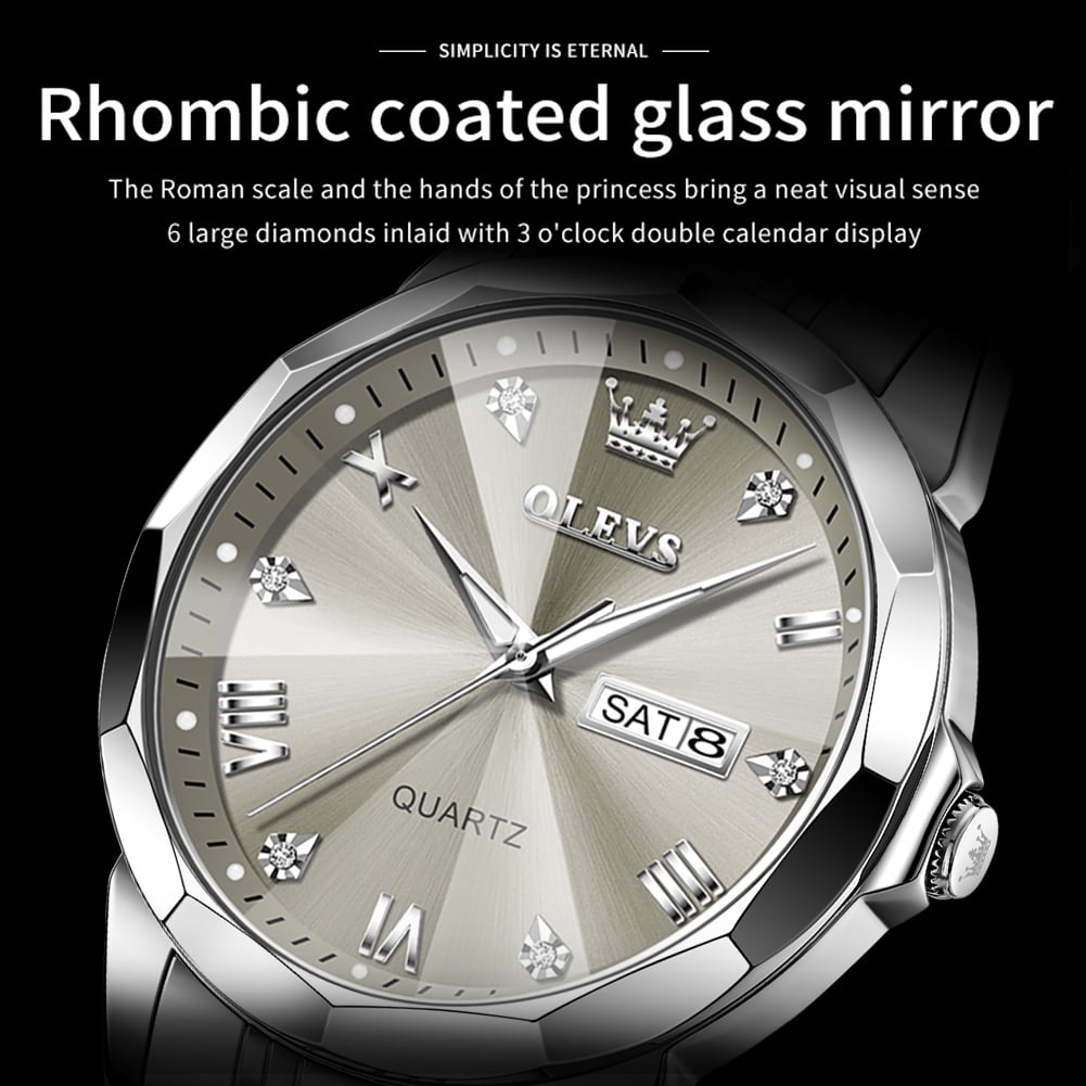 OLEVS Watch for Men Diamond Business Dress Analog Quartz Stainless Steel Waterproof Luminous Date Two Tone Luxury Casual Wrist Watch