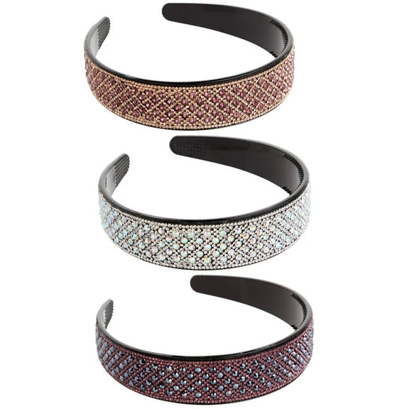 ZOUYUE 3 Pack of Jeweled Rhinestone Headbands for Women and Girls, Wide Non-Slip Hair Accessories