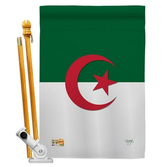 Breeze Decor BD-CY-HS-108216-IP-BO-D-US14-BD 28 x 40 in. Algeria Flags of the World Nationality Impressions Decorative Vertical Double Sided House Flag Set with Pole Bracket & Hardware