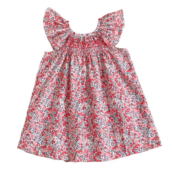 Mnyotv Flutter Sleeve Floral Dresses for Girls Casual Smocked Clothes Toddler Baby Girl Summer Outfits Size 6-12Months