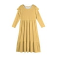 thumbnail image 5 of Abcomgle Girls Maxi Dresses 7-16 A-Line Ruffle Long Sleeve Maxi Dress Solid Color Crew Neck Sundresses Elegant Tiered Dresses with Pockets,Yellow, 5 of 5
