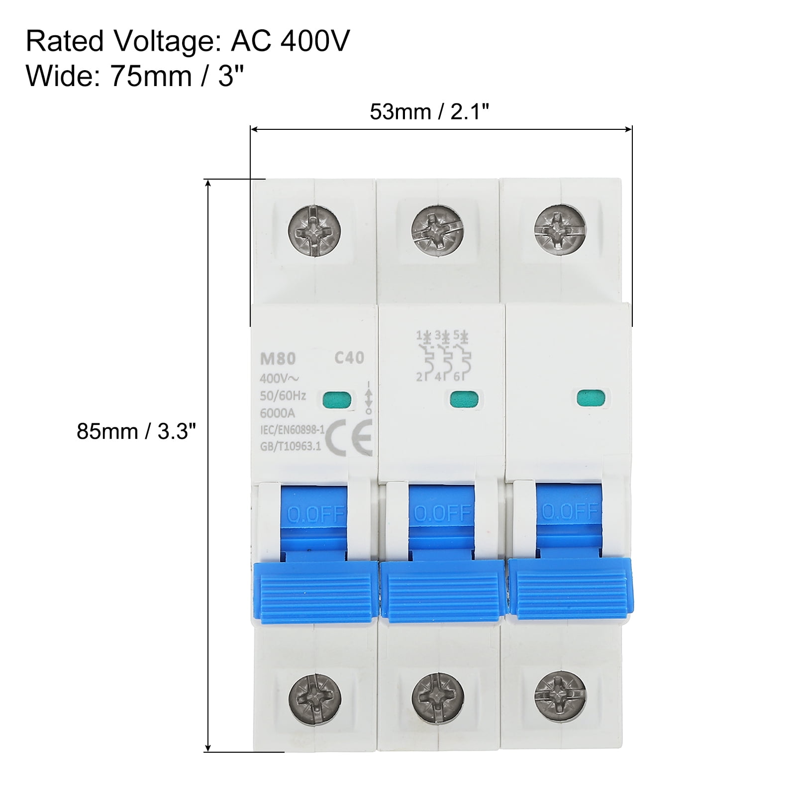 1 Pcs AC Miniature Circuit Breaker 3P 40A 400V Isolator M80AC DIN Rail Mount Disconnect Switch Circuit Breaker Protection Thermal Magnetic Trip