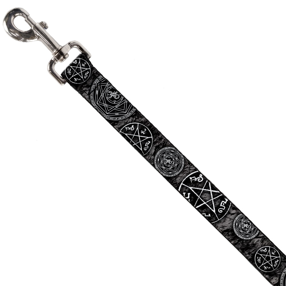 Supernatural Pet Leash, Dog Leash, Supernatural Devils Trap Pentagrams Grays Black White, 6 Feet Long 1.0 Inch Wide