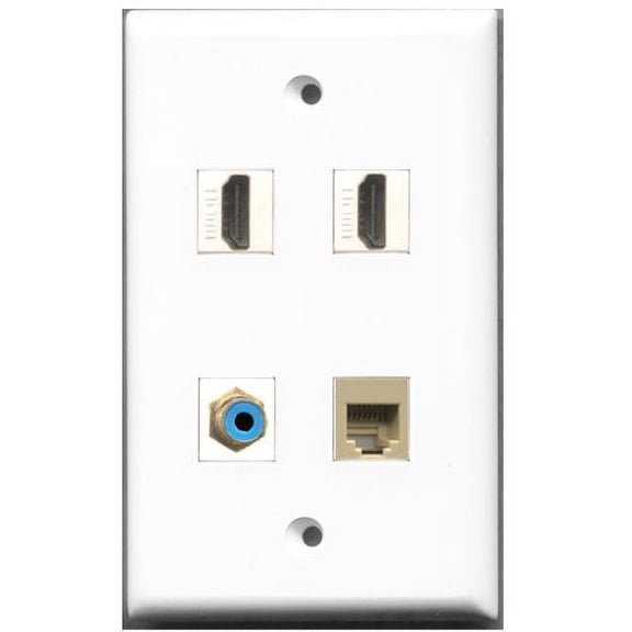 RiteAV - 2 Port HDMI 1 Port RCA Blue 1 Port Phone RJ11 RJ12 Beige Wall Plate