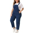 thumbnail image 4 of Agnes Orinda Women's Plus Size Stretch Adjustable Strap Bib Denim Summer Fashion Jumpsuits 2X Dark Blue, 4 of 6