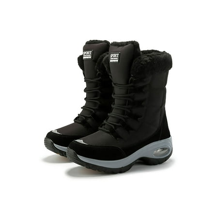 

Harsuny Womens Cold Weather Non Slip Mid Calf Boot Lace Up Snow Boots Walking Breathable Plush Lined Winter Warm Shoes Black 7