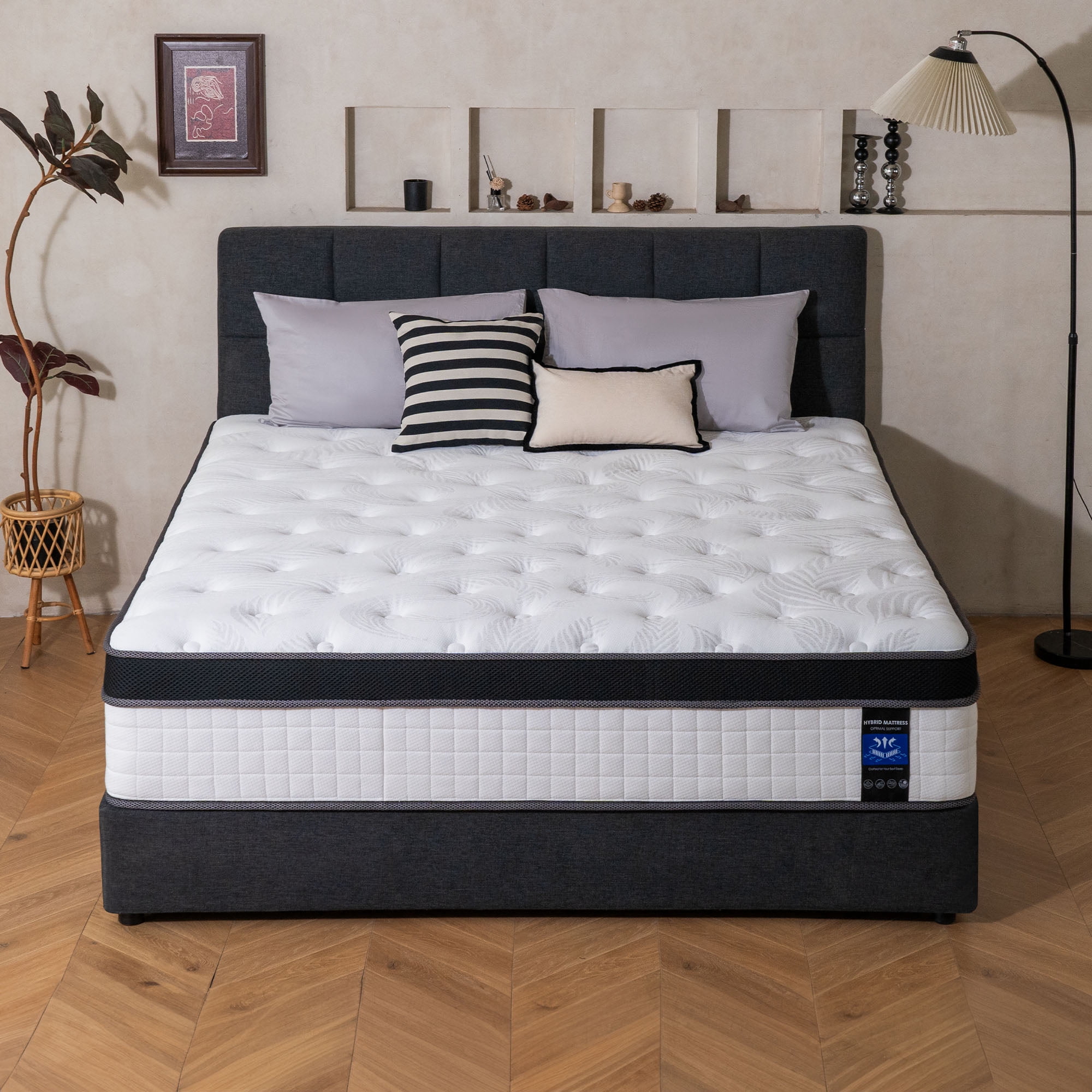 Queen Rose 14'' Full Size Mattress Hybrid Memory Foam Mattress, Medium Firm, Pressure Relief, Mattress in a Box