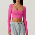 thumbnail image 4 of Blusa Mangas Largas Camisa recortada básica Jersey Camisa corta Mujer Ropa de calle con ajuste ajustado Kuymtek Rosa roja T M para Mujer, 4 of 6