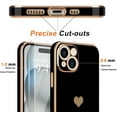 thumbnail image 3 of Love-Heart Luxury Case for Apple iPhone 15 Heart Case, Cute Design Shiny Bling Cover, 3 in 1 Bundle Case with 2 PACK Clear Tempered Glass for Apple iPhone 15 for Women Girls, Black, 3 of 8