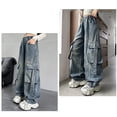 thumbnail image 6 of JLMSPLWG Kids Wide-Leg Jeans with Multi Pockets Toddler Cargo Denim Jeans Girl Daily Wear Baggy Boyfriend Preppy Jean Streetwear Teen Girls Cool Trendy Y2k Grunge Solid Color Pants Girl's Clothes, 6 of 8