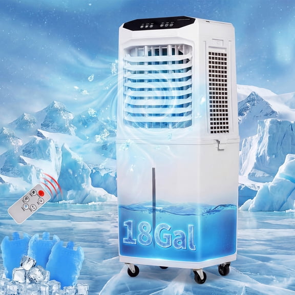 Advwin 3-in-1 Evaporative Cooler,3300 CFM with 18 Gallon Water Tank Swamp Cooler,12H Timer, Foldable Design and Remote Control,3 Wind Speeds for Outdoor Indoor Use