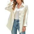 thumbnail image 1 of Blusa con botones de color puro, camisa de pana para mujer, blusas de pana holgadas para mujer, camisa de pana de alto rendimiento, 1 of 6