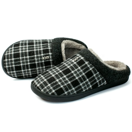 

NeedBo Men s Slippers Memory Foam House Slippers for Men Indoor Outdoor Soft Wool-Like Lining House Shoes Size 13-14 Black