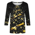 thumbnail image 5 of UPPADA 3/4 Length Sleeve Womens Tops Casual Loose Fit Crewneck T Shirts Cute Solid Three Quarter Length Tunic Tops Cute Xmas Outfits for Laides blusas largas casuales Gold,XL, 5 of 5