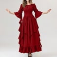 thumbnail image 2 of Women's Fashion Long Sleeve,Women's Vintage Solid Color Lace Collar 3/4 Sleeve Cos Dress Red, 2 of 7