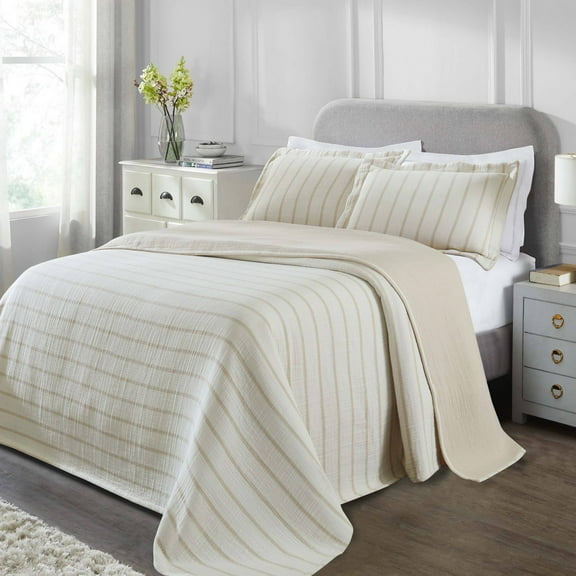 Superior Valencia Reversible Cotton Matelasse Bedspread Set, California King, Beige