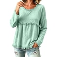 thumbnail image 3 of Harpily Long Sleeve Shirts for Women Crew Neck Loose Fit Tops with Tassel Fringe Womens Blouses for Daily Leisure Vacation Outfits, 3 of 3