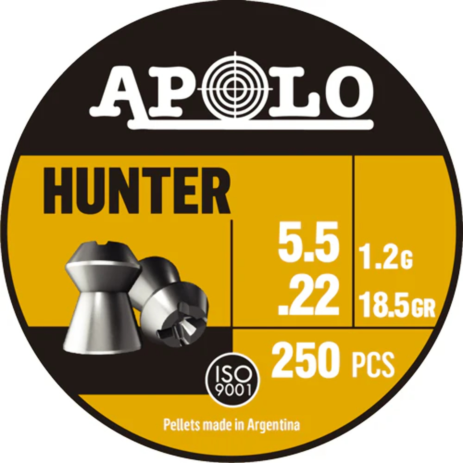 Apolo Hunter Air Gun Pellets 22 Caliber 18.5 Grain 5.5mm Head-Size Tin of 250