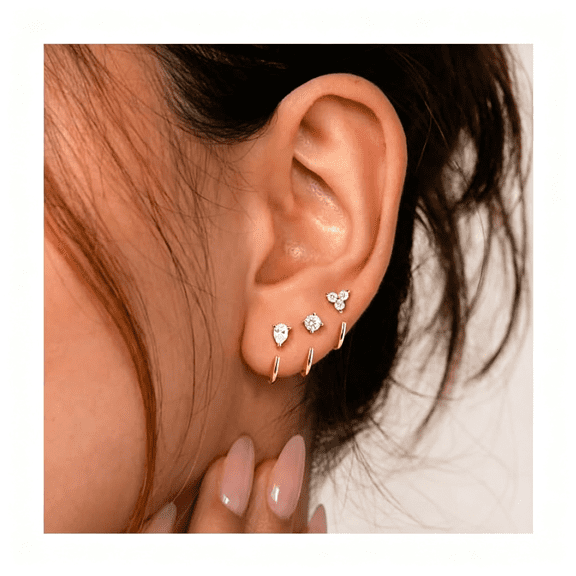 DESIGNICE Backless Half Hoop Earrings Sets Dainty Gold Plated Stay Closed Open Hoop Earrings Stack for Women Trendy Small Huggie Lightweight No Back Poke Free Comfort Fit Sleep Everyday Jewelry Gifts